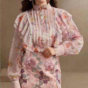 Floral Sheer Ruffle Blouse